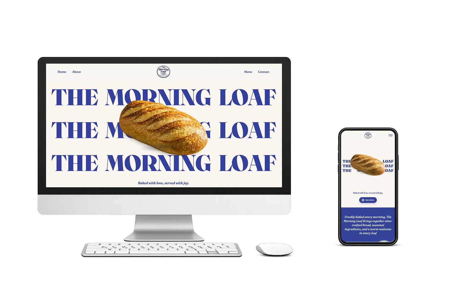 Juniper template for a bakery website, shown on desktop and mobile